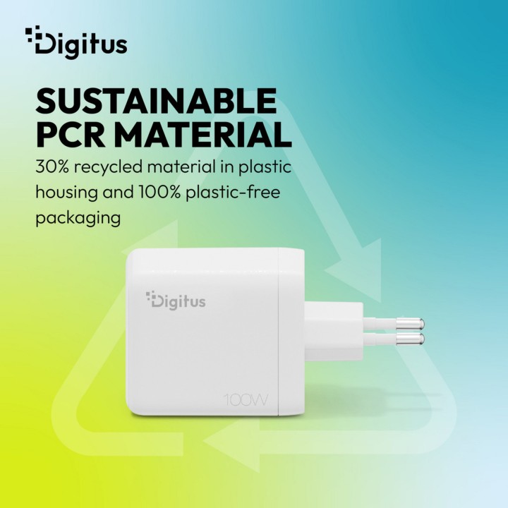 DIGITUS Cargador USB GaN de pared con triple puerto 100W