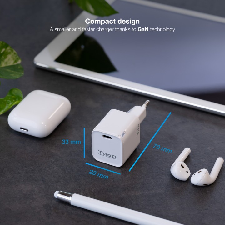 TOOQ Cargador de pared GaN USB-C con Power Delivery TQWC-GANPD30 30W DSP0000013629