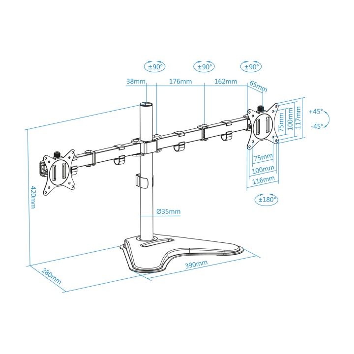 TOOQ Soporte de mesa para dos monitores DB1702TN 17-32" 9KG