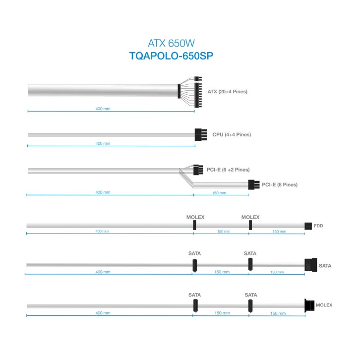 TOOQ Alimentation ATX avec PFC actif TQAPOLO-650SP 650W