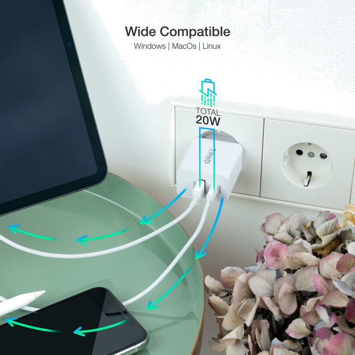 TOOQ Caricatore rapido da parete con porte USB-C e USB-A