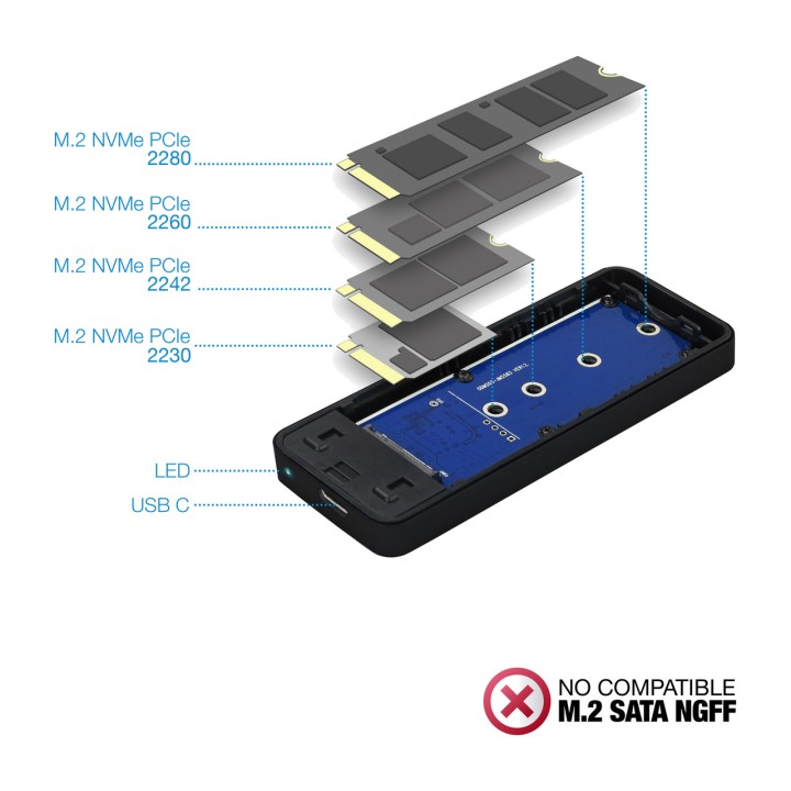 TOOQ Box esterno in alluminio USB-C per SSD TQE-2280B