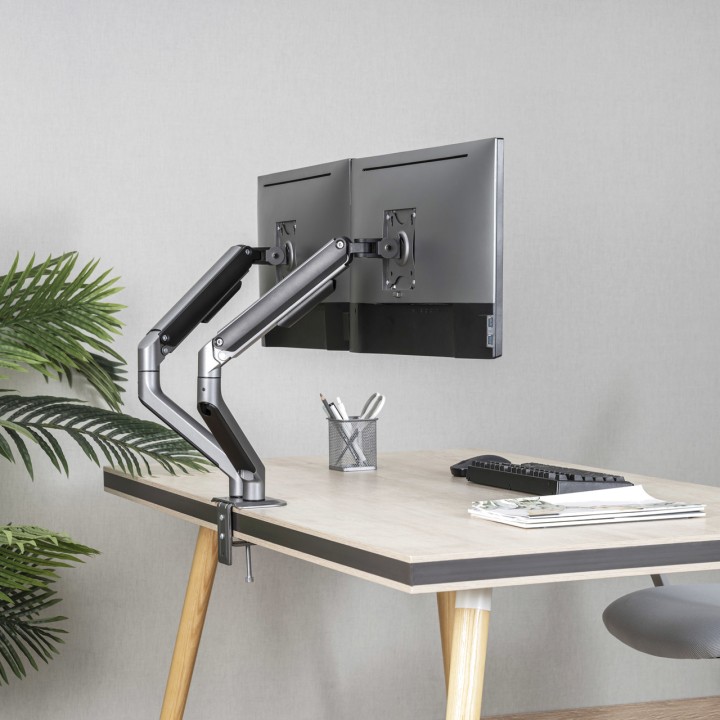 TOOQ Soporte doble para monitores con brazos de muelle y
