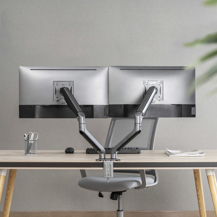 TOOQ Soporte doble para monitores con brazos de muelle y