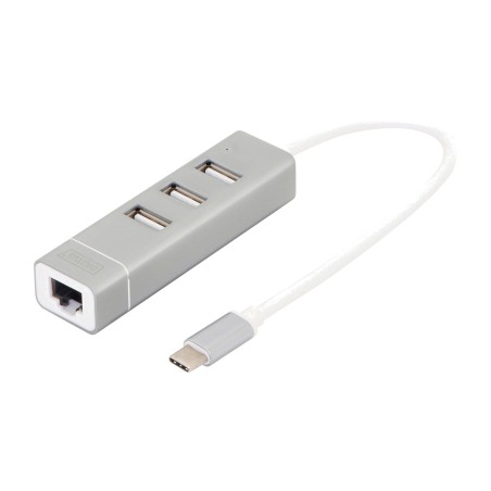 hub usb tipo c de 3 puertos con adaptador de red fast ethernet 2.0 rj45 da-70253