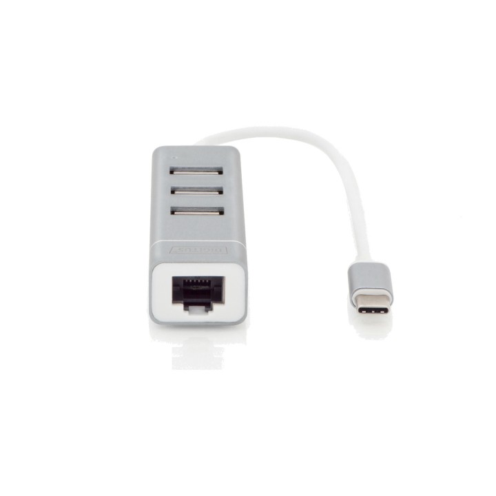 DIGITUS Hub USB tipo C de 3 puertos con adaptador de red