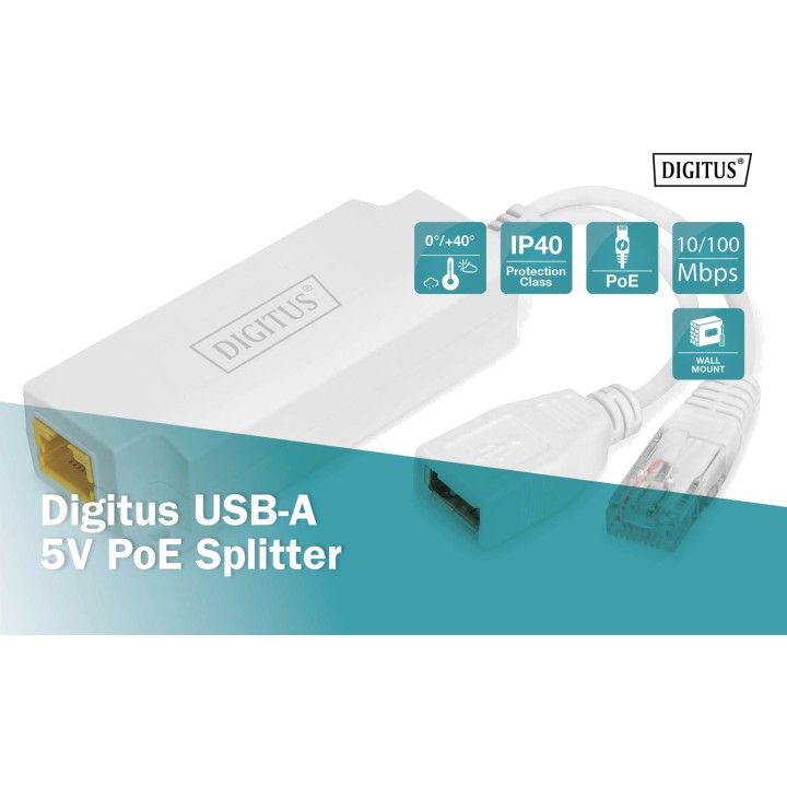 DIGITUS Divisor PoE con salida USB-A para interior 5V