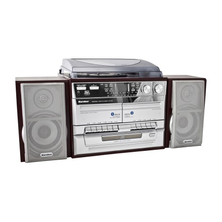 chaîne hi-fi rétro avec platine vinyle, double lecteur de cassettes, cd et radio ka 320