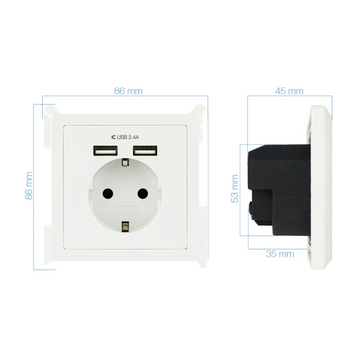NANOCABLE Επιτοίχια πρίζα schuko με δύο θύρες USB 10.35.0010