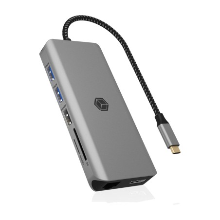 usb-c-dockingstation aus aluminium für laptop mit zwei hdmi-anschlüssen ib-dk4061-cpd 8k 100w 3,5 mm