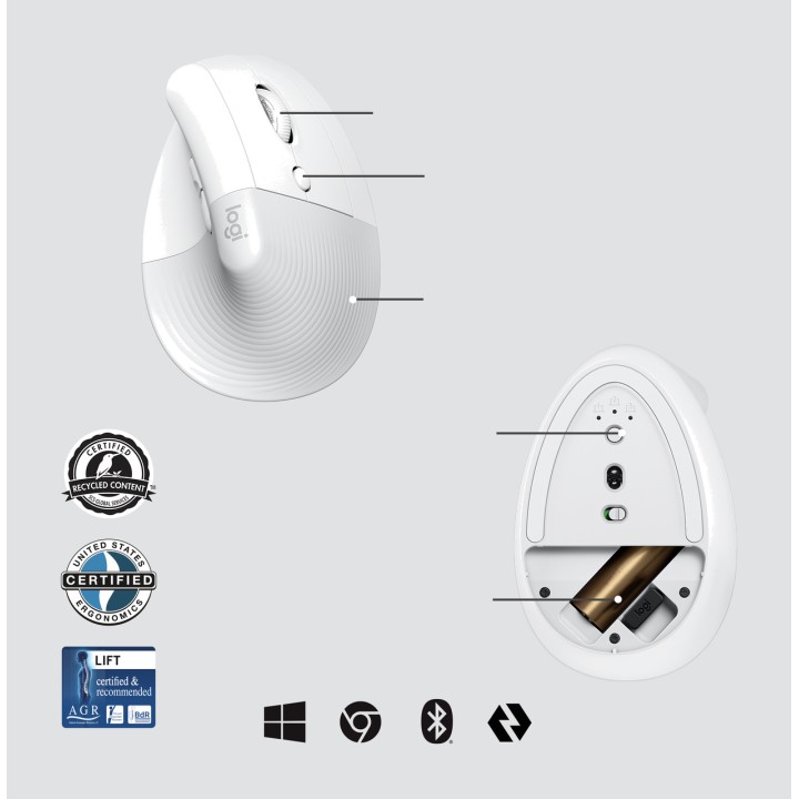 LOGITECH Kabellose ergonomische Vertikalmaus LIFT