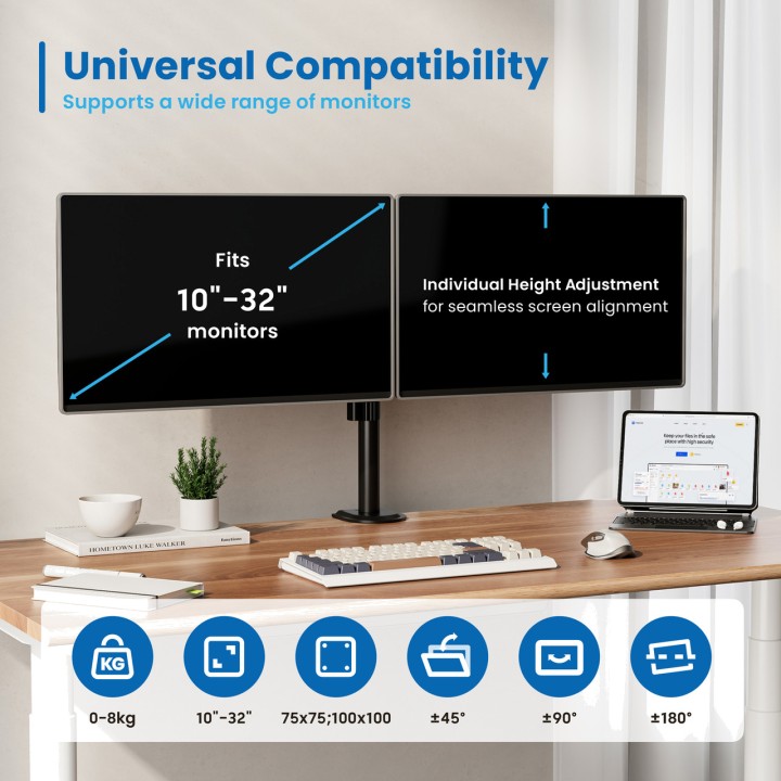 EWENT Articulating desk mount for two monitors EW1512 13-32"