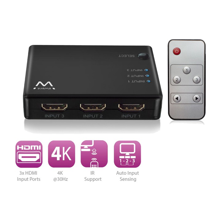 EWENT HDMI switch with remote control EW3730 4K 3X1