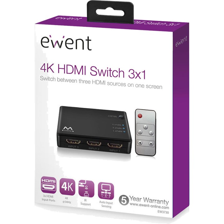 EWENT Commutateur HDMI avec télécommande EW3730 4K 3X1