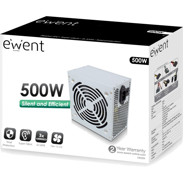EWENT Fonte ATX para PC EW3909 500W 12CM MGS0000013842