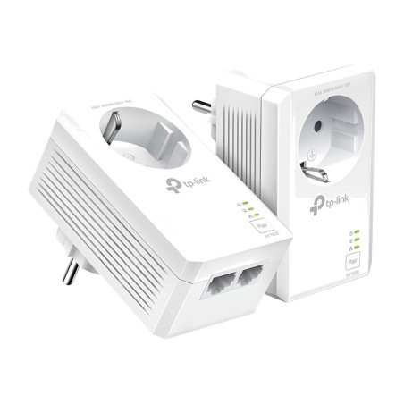 kit de 2 adaptadores plc con doble puerto gigabit y enchufe integrado tl-pa7027p av1000
