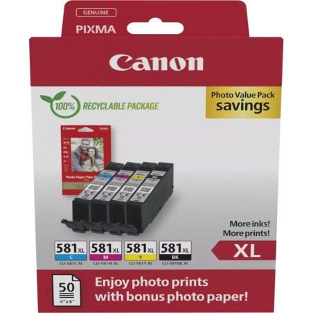 pack de cartuchos de tinta con papel fotográfico cli-581xl bk/c/m/y 2052c006