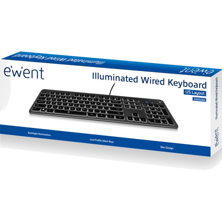 EWENT Clavier multimédia filaire rétroéclairé EW3269