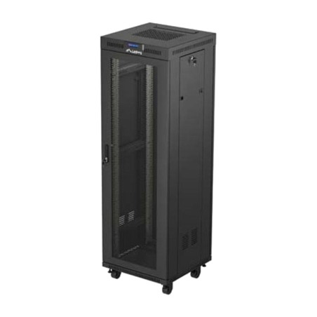 szafa rack podłogowa z perforowanymi drzwiami i ekranem lcd 19" 37u 600x600mm ff01-6637-23bl