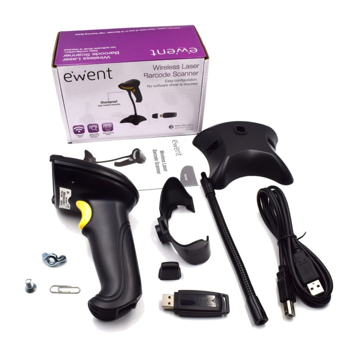 EWENT Kabelloser Laser-Barcodescanner mit Basisstation