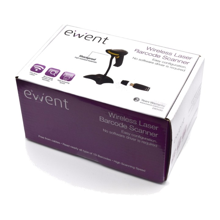 EWENT Lecteur laser sans fil de codes-barres avec socle