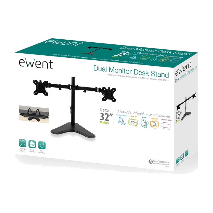 EWENT Desktop stand with base for two monitors EW1536 32"