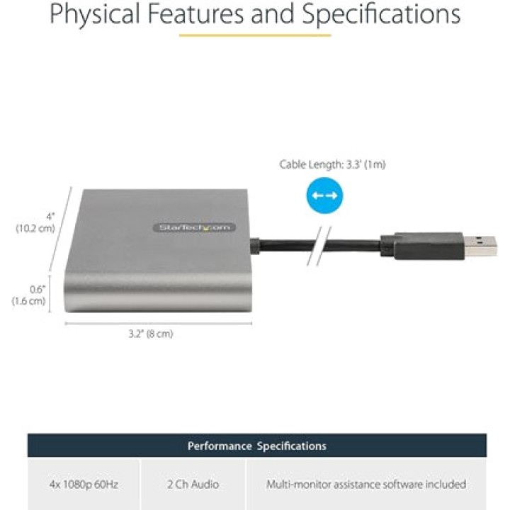 STARTECH.COM Adapter graficzny USB 3.0 na cztery porty HDMI
