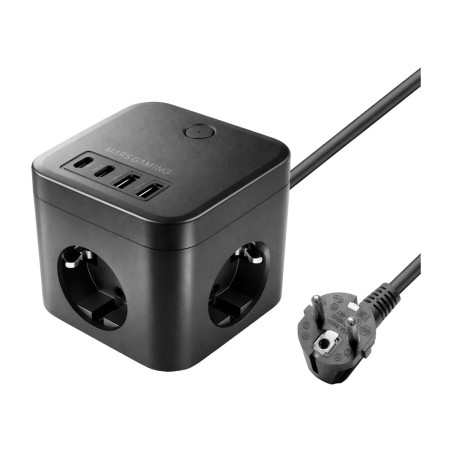 regleta cubo de sobremesa con 3 enchufes schuko y 4 puertos usb md-cube35 35w