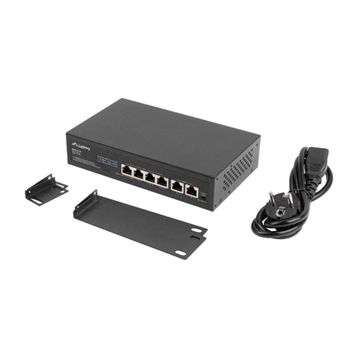 LANBERG Switch PoE+ no gestionable de 6 puertos para rack