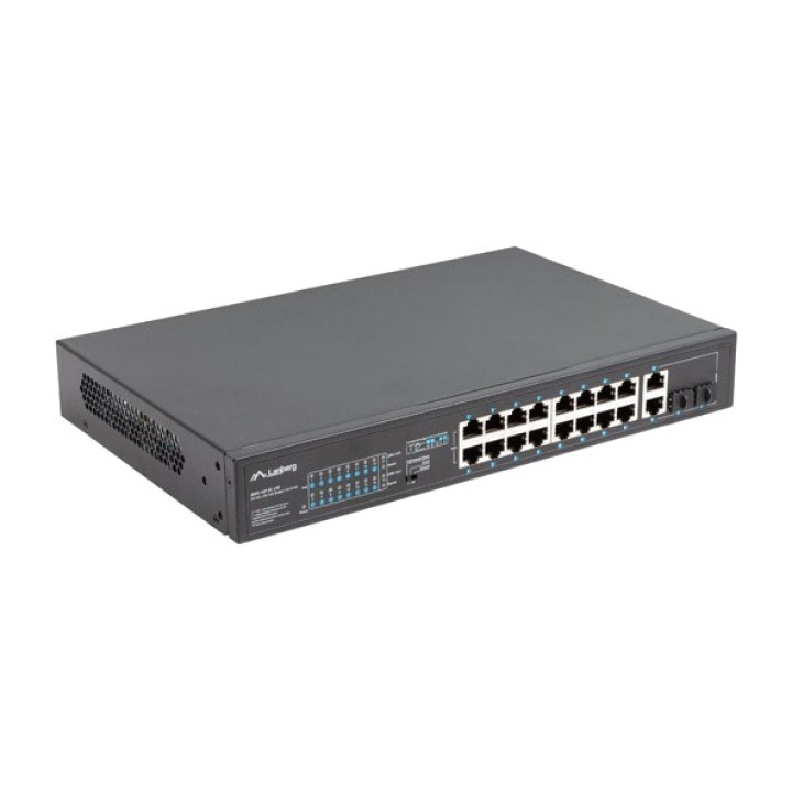 LANBERG Switch PoE+ no gestionable de 18 puertos con uplink combo SFP para rack 16X100MBPS 2X1GBPS 250W RSFE-16P-2C-250 DSP00000