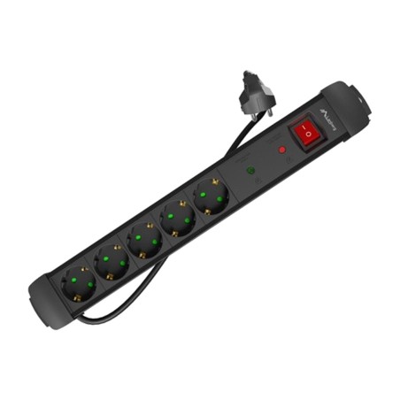 5-fach-schuko-steckdosenleiste mit schalter und überspannungsschutz 2500w 5m sp1-05f-0500-bk