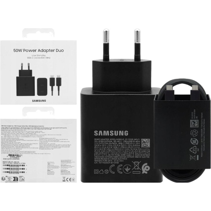 SAMSUNG Väggladdare med 2 USB-C-portar och kabel EP-T5020