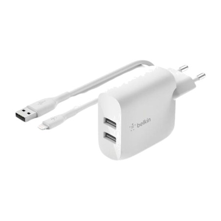 vægoplader med 2 usb-a-porte og lightning-kabel wcd001vf 24w 100 cm