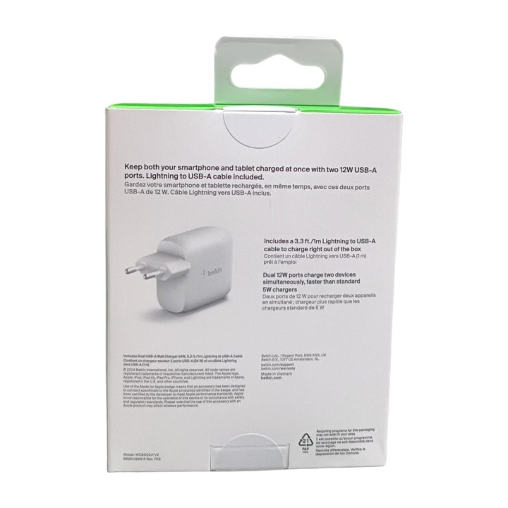 BELKIN Vægoplader med 2 USB-A-porte og Lightning-kabel