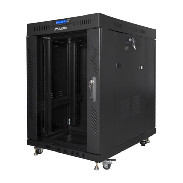 LANBERG Stand-Rackschrank mit Glastür und LCD-Display 19"
