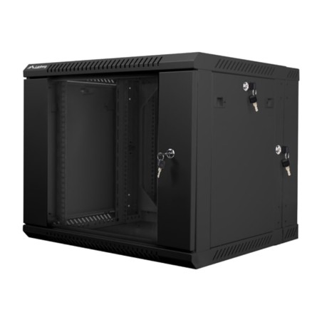 dulap rack cu două secțiuni și ușă din sticlă pentru montare pe perete 19" 9u 600x600mm wf02-6609-10b
