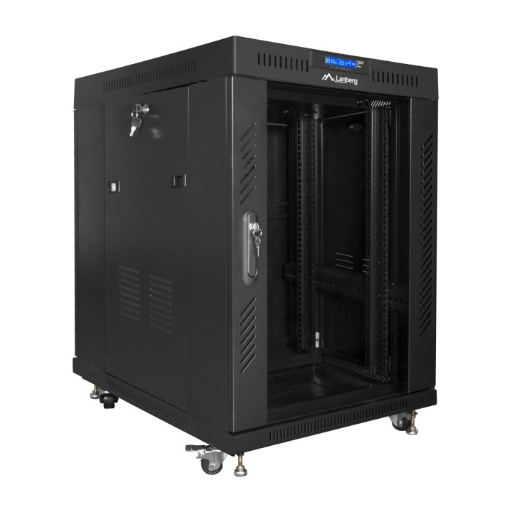 LANBERG Podlahový rack skříň se skleněnými dveřmi a LCD