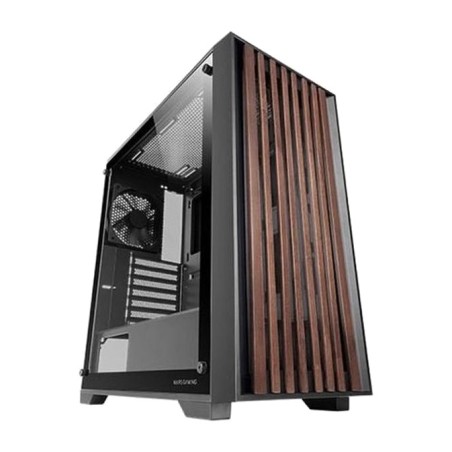skříň semi-tower se stranou z tvrzeného skla a dřevěným předním panelem pro pc mc-wood-atx