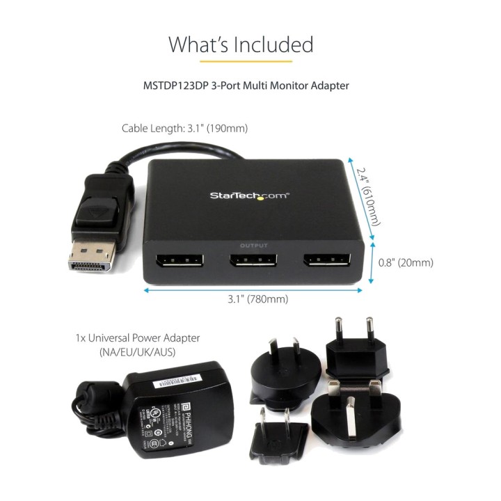 STARTECH.COM Hub MST DisplayPort per 3 monitor DP-1.2 4K30HZ