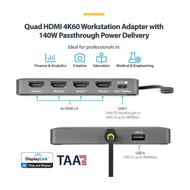 STARTECH.COM Adaptateur USB-C vers 4 écrans HDMI 4K60HZ