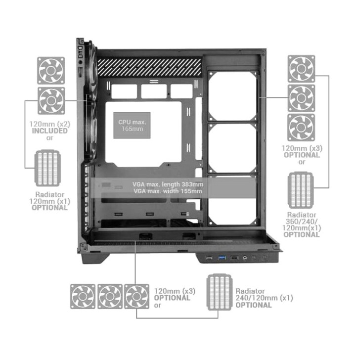 MARS GAMING Case per PC mid tower con finestra in vetro