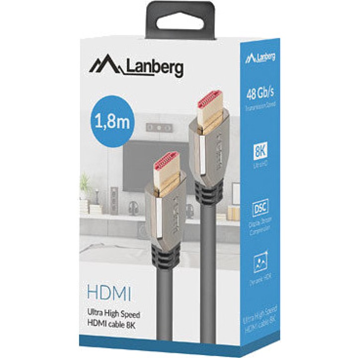 LANBERG Měděný kabel HDMI s konektory samec V2.1 8K 60HZ 180