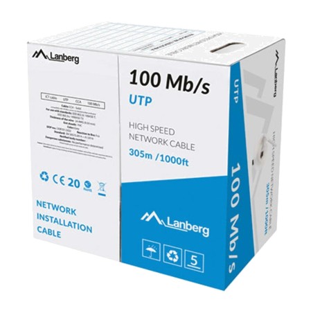 merev ethernet kábeltekercs telepítéshez u/utp cca awg24 100mbps 305 m lcu5-10cc
