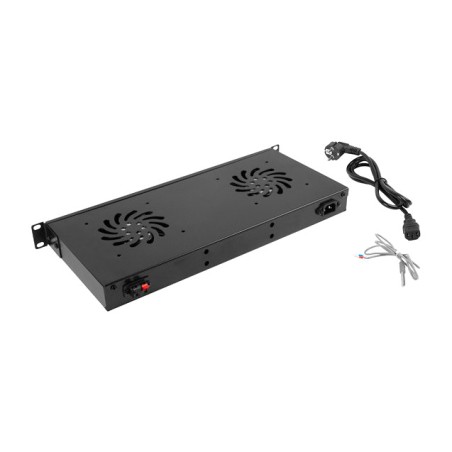 pannello di ventilazione con 2 ventole, termostato e display lcd per armadio rack 19" 1u 230v ak-1502-b