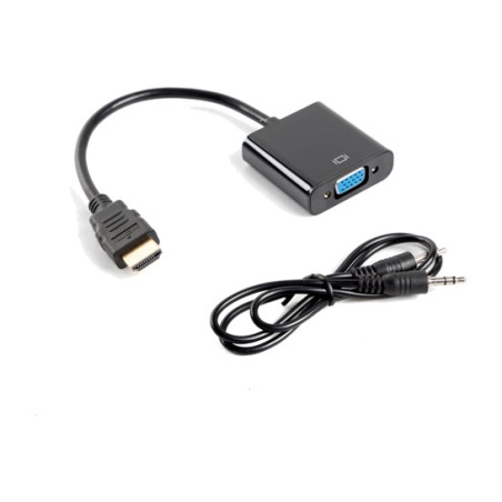 adaptador de vídeo y audio macho a hembra con cable hdmi-vga minijack-3,5mm 1080p 20 cm