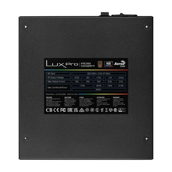 AEROCOOL Alimentation ATX avec éclairage RGB pour PC LUX-PRO