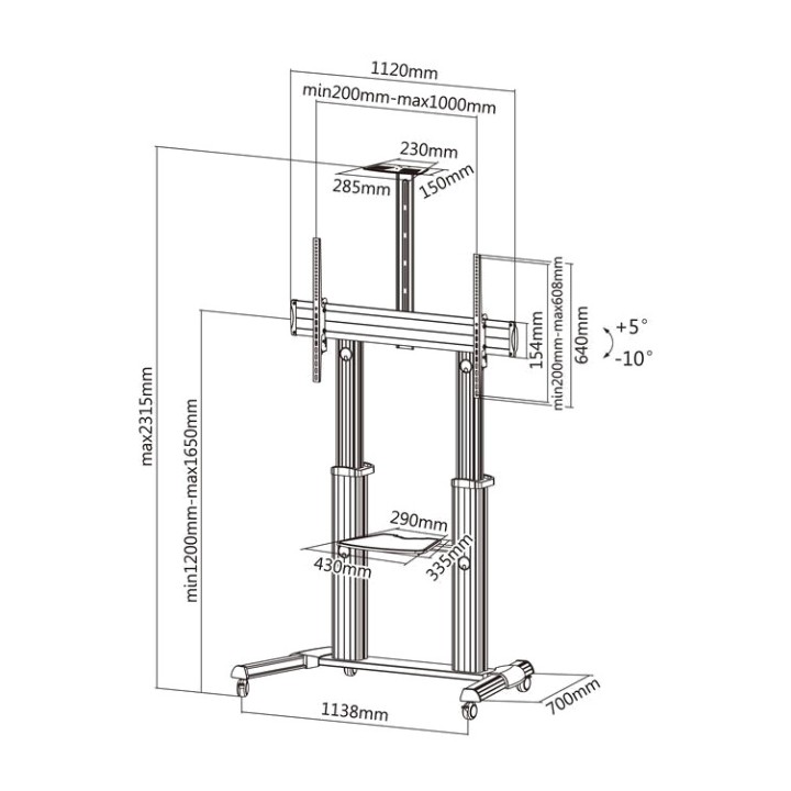 EQUIP Supporto TV da pavimento in alluminio con ruote 650605