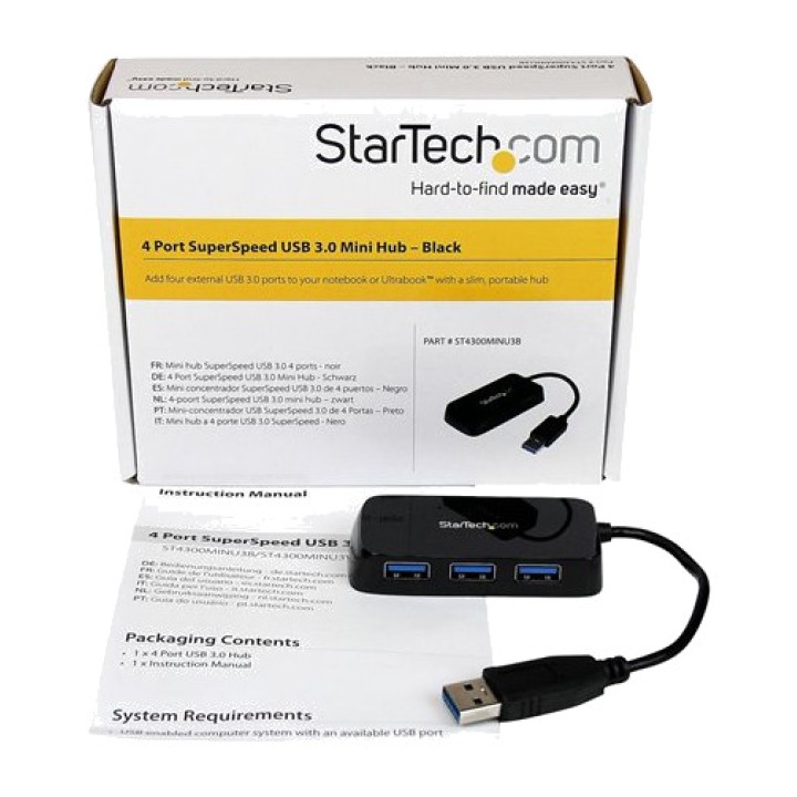 STARTECH.COM Mini hub USB portátil de 4 puertos 3.0 5GBPS