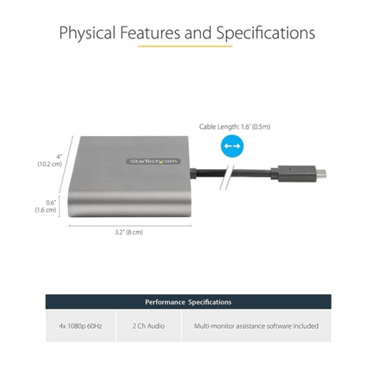 STARTECH.COM USB-C-adapter til fire HDMI-porte 50 CM