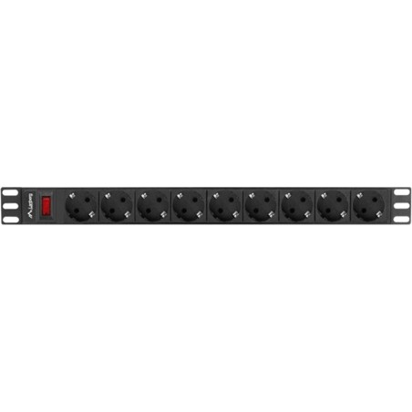 regleta de 9 tomas schuko con interruptor para armario rack 19" 1u 16a 3m pdu-09f-0300-bk